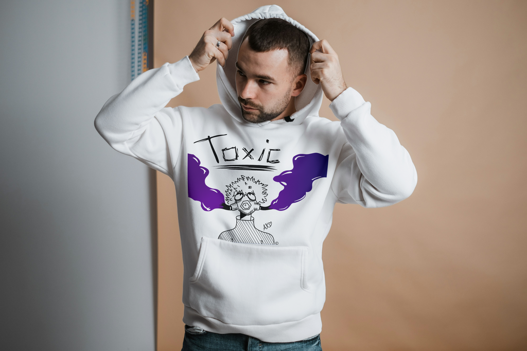 Toxic Vibes – Gas Mask Anime Street Art Hoodie (Purple Smoke)