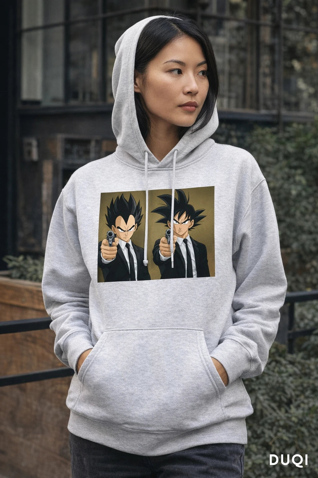 Pulp Saiyan – Suit & Smoke Anime Hit Squad Hoodie — Iconic Movie Tribute - Dragon Fiction