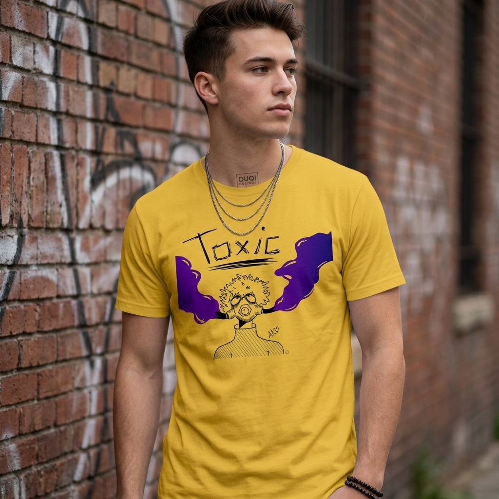Toxic Vibes – Gas Mask Anime Street Art T Shirt (Purple Smoke)