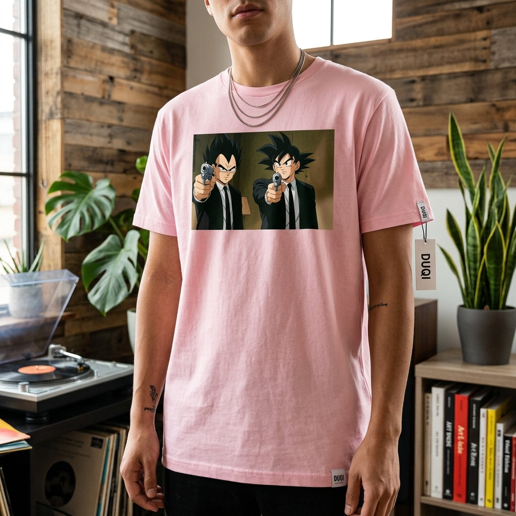 Pulp Saiyan – Suit & Smoke Anime Hit Squad T Shirt — Iconic Movie Tribute - Dragon Fiction
